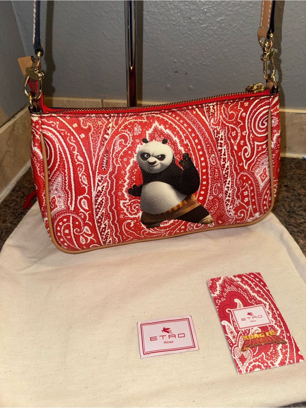 Etro Milano X Disney’s kung fu panda red paisley Shoulder Bag NWT